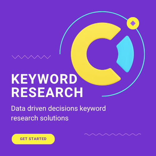 Keyword research process with graphs, search volume data, and SEO metrics on a digital dashboard