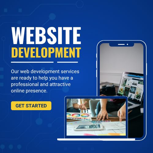 Website development process showing coding, design, and responsive layout on multiple devices